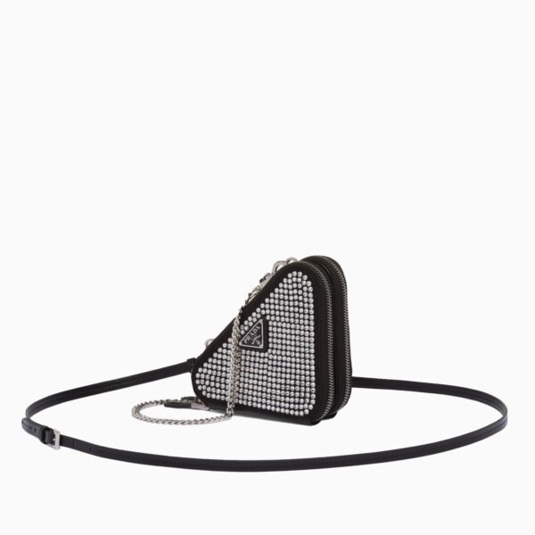 Embellished satin and leather mini-pouch