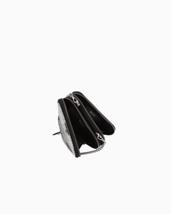 Embellished satin and leather mini-pouch