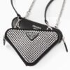 Embellished satin and leather mini-pouch