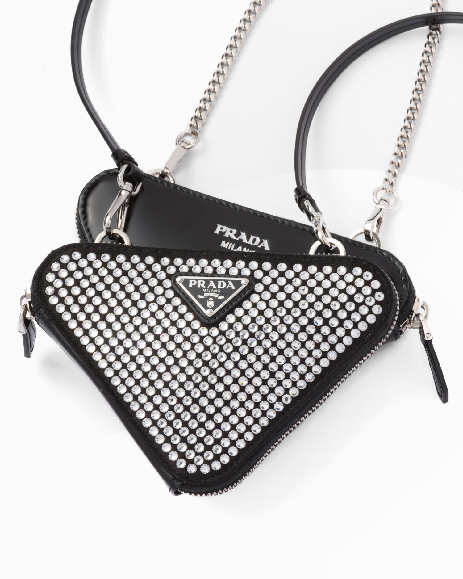 Embellished satin and leather mini-pouch